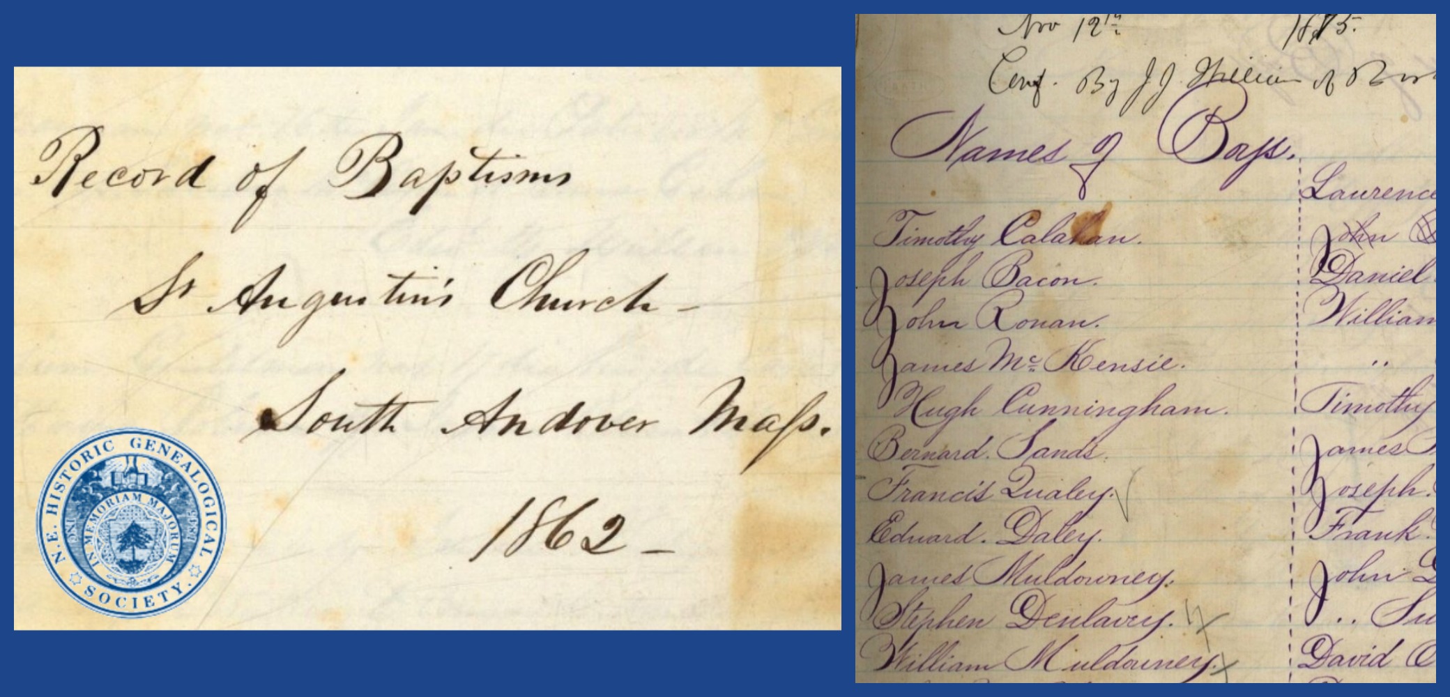 Archdiocese of Boston Roman Catholic Records from New England Historic Genealogical Society