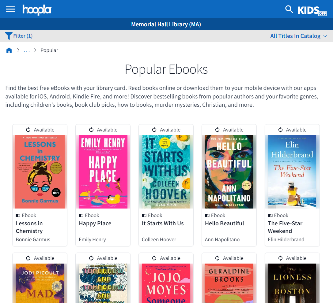 get bestselling ebooks and audiobooks through Hoopla Flex!